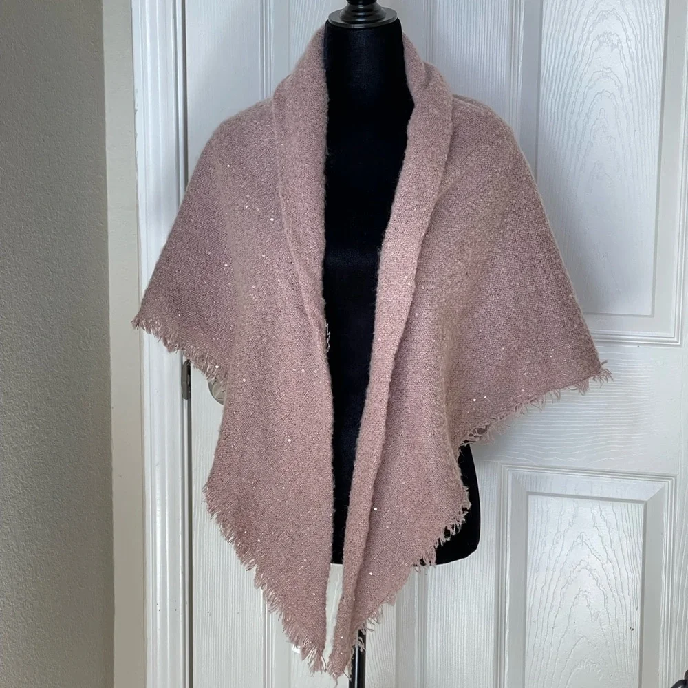 Pink Cozy Blanket Scarf Oversized Winter Wrap Long Fringe Shawl Sequin Outerwear